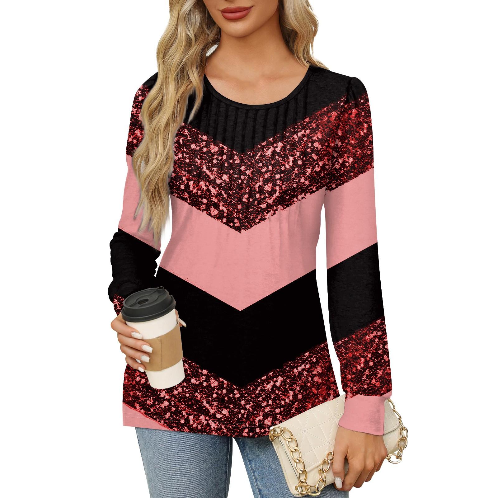 

Женская повседневная плиссированная футболка с круглым вырезом и длинными рукавами с принтом XL арбуз красный