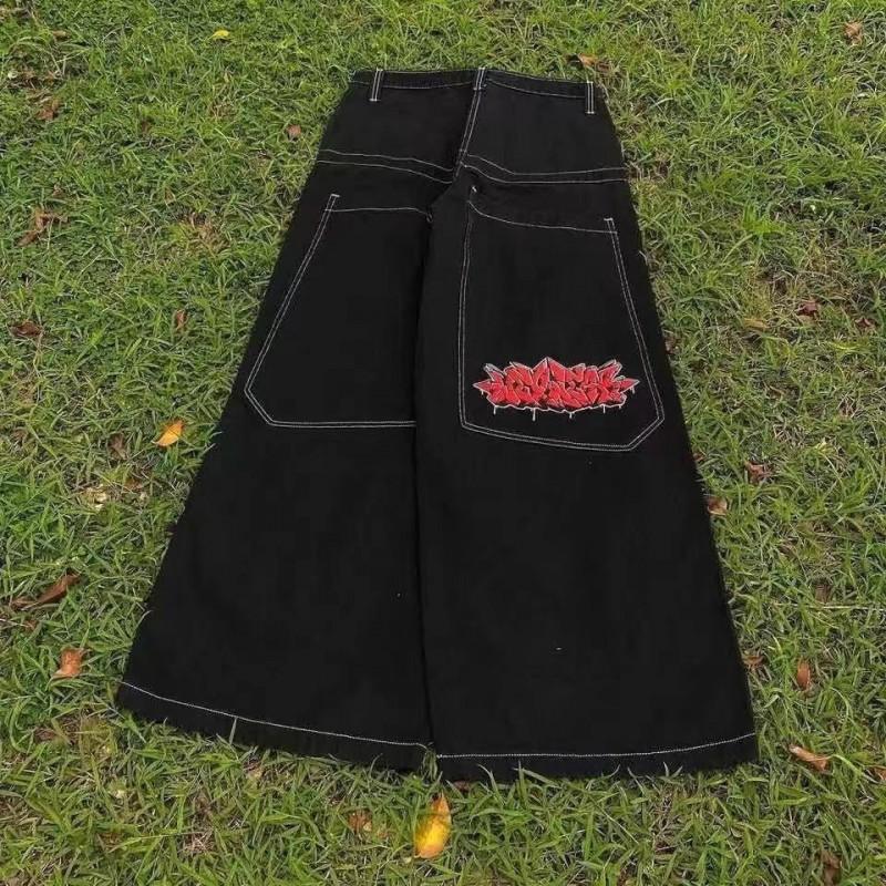 Mens Y2K Retro Loose Fit Denim Pants High Street Casual Punk Wide Leg Jeans Cotton Blend Mid-Rise Straight Cut