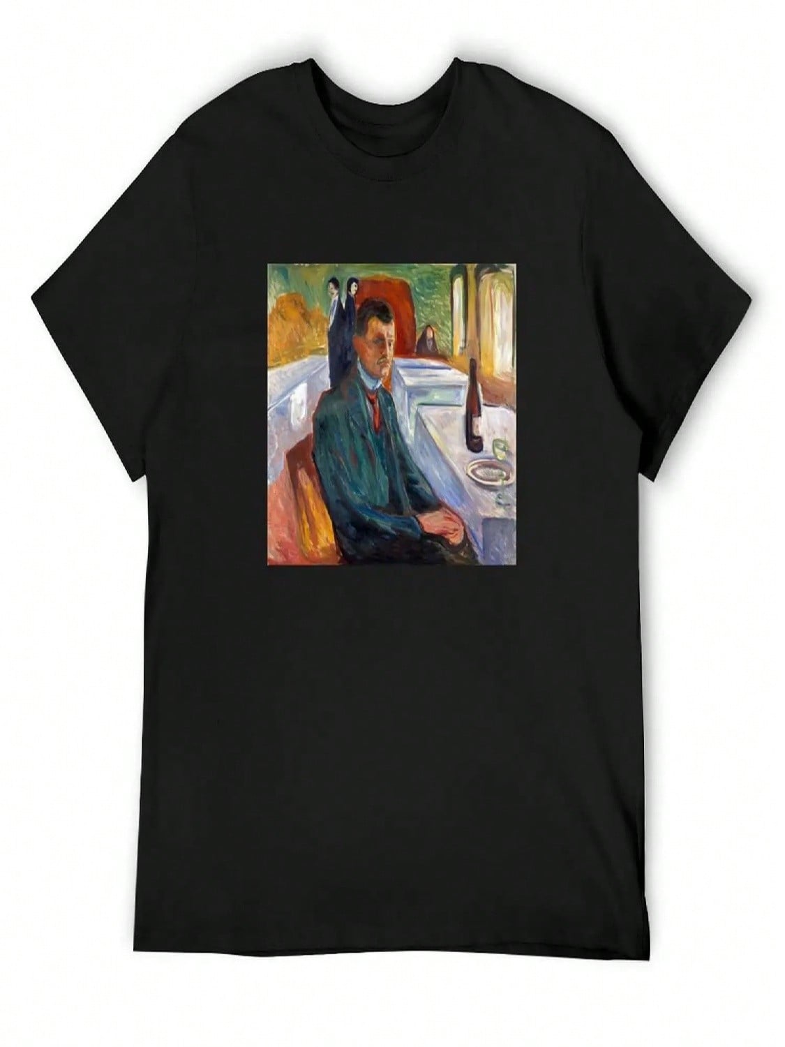Self Portrait With Bottle Of Wine By Edvard Munch Reproduction T-Shirt Sweat Customizeds Shirts Graphic Tee Designer T Shirt unisex S разноцветный