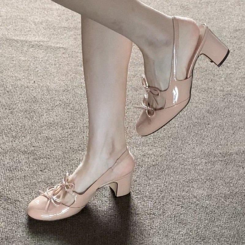 Fashion Bow Women Sandals High Heels Shoes New 2025 Designer Summer Slippers Marie Janes Chunky Lolita Slingback Woman Pumps Sandalias