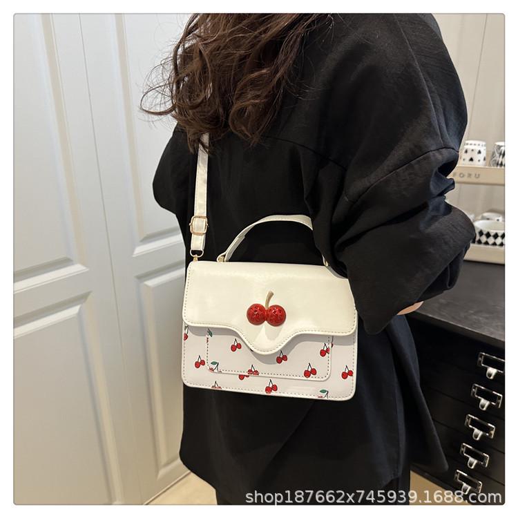 2025 Summer Cherry Print Crossbody Bag for Women - Versatile Square Shoulder Bag