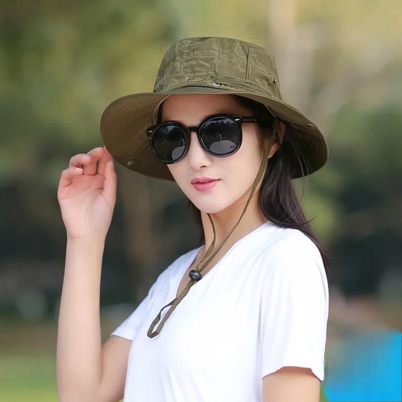 Women's Summer Outdoor Use Bucket Hat for Male Wide Brim UV Resistant Waterproof Wind Rope Bonnie Hat Hunting Trekking Fishing Sun Practical Use