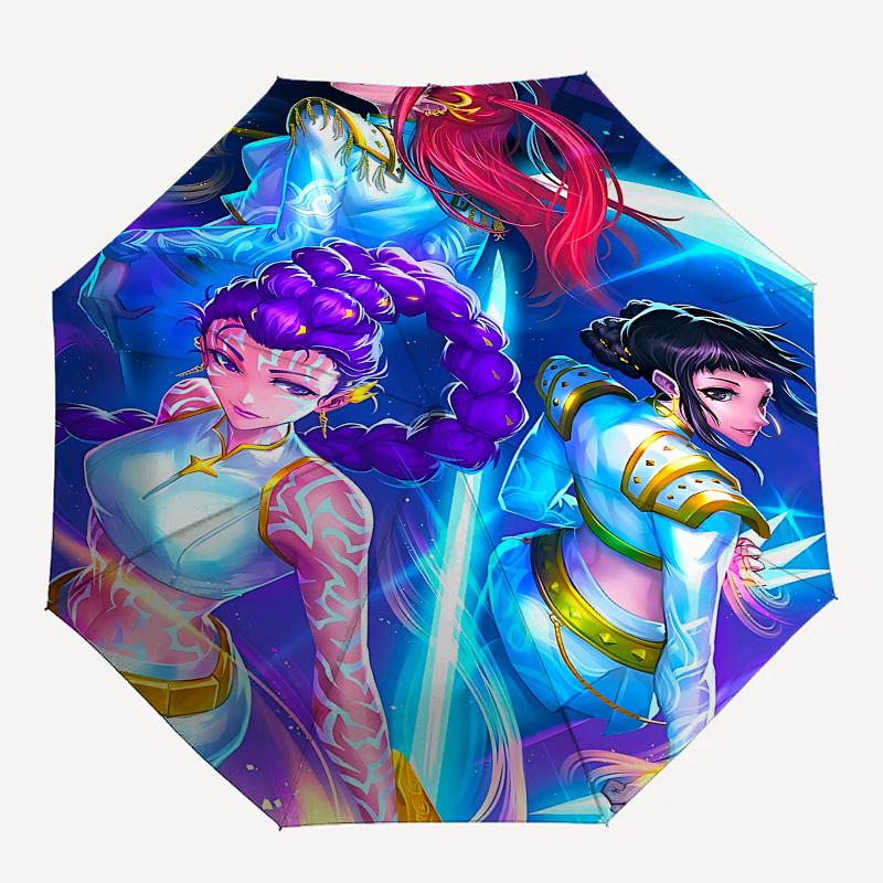 Ombrello Automatico Apri e Chiudi a Tema Gruppi di Ragazze K-POP Anime - 8 Stecche, Adatto per il Tempo Libero e le Uscite, Accessorio da Esterno, Gothi