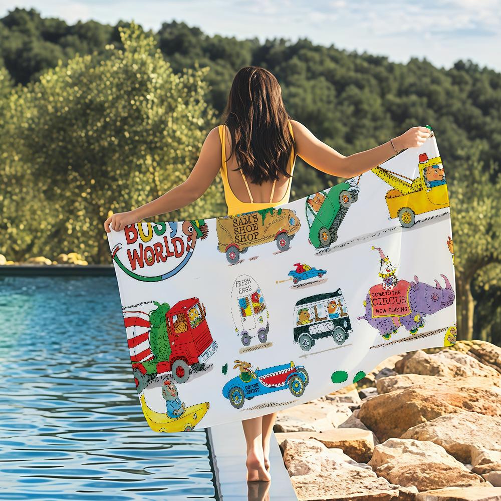 

personality Busy World of Richard Scarry Quick Drying Beach Towels Are Suitable For Swimming Pools Camping Yoga And The Gym W40*H60(CM)