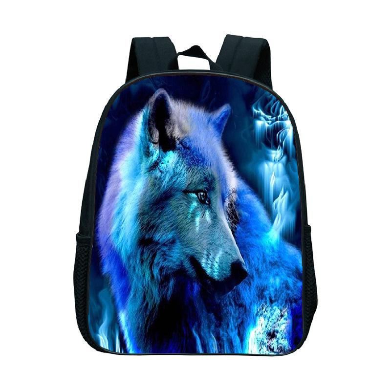 Animal Wolf Pattern Printed Backpack for Primary and Secondary School Students, Large Capacity Backpack