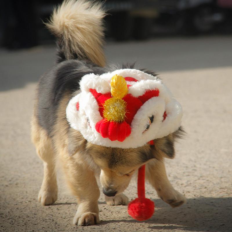 Cute New Year Pet  Lion-dance  Hat Warm Fleece Liner Soft Comfortable Chinese Style Cats Dogs