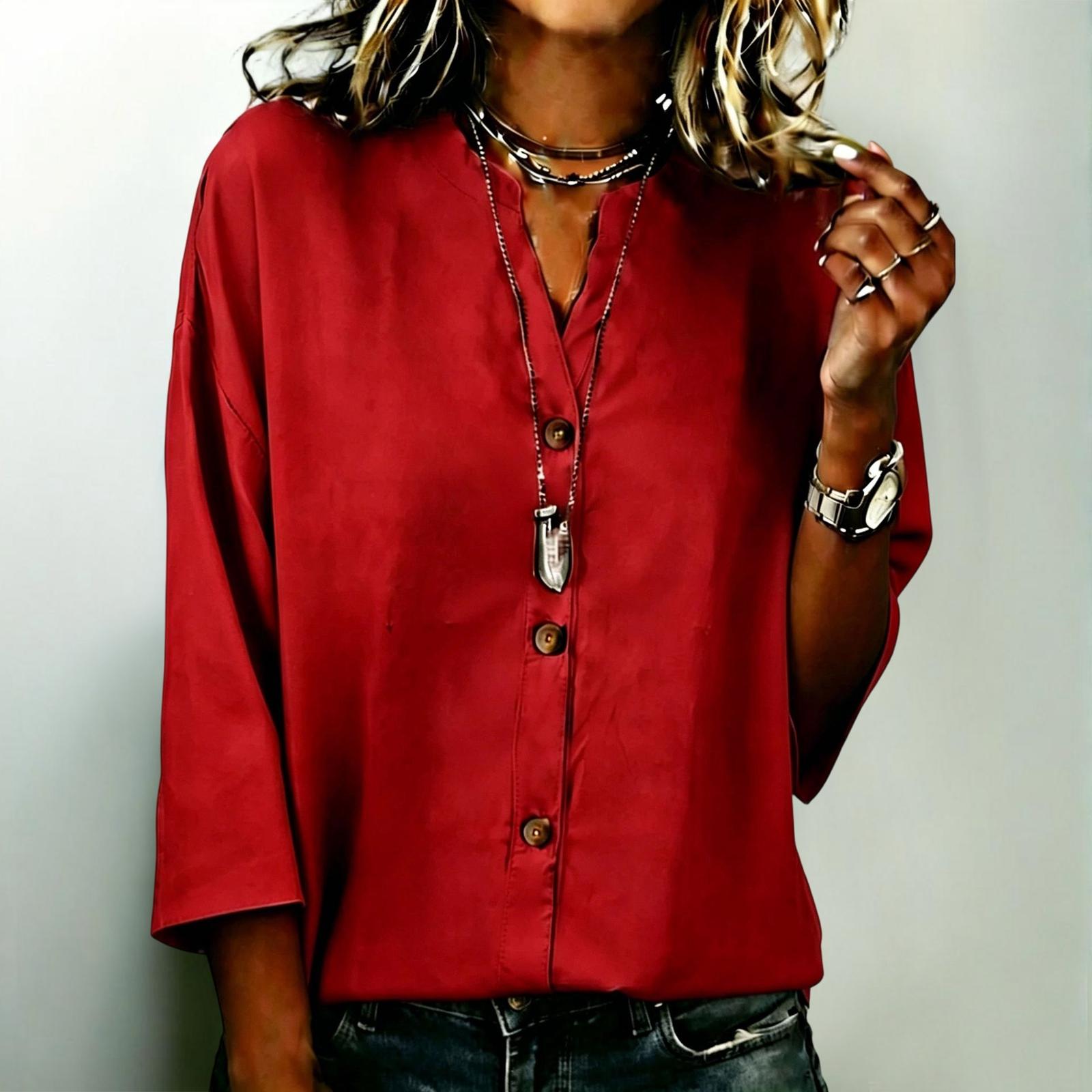 

Women s Fashion New Summer Button Loose Shirt Women s Casual Versatile T-Shirt Top L червоний