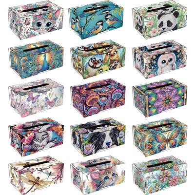 Wooden 5D Diamond Painting Tissue Holder Diamond Decorative Tissue Box 5D DIY Diamond Handmade Tissue Holder for Home Decor