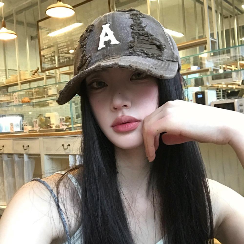 Embroidery Letter Baseball Hat Vintage Snapback Cap Adjustable Holes Peaked Cap  Unisex