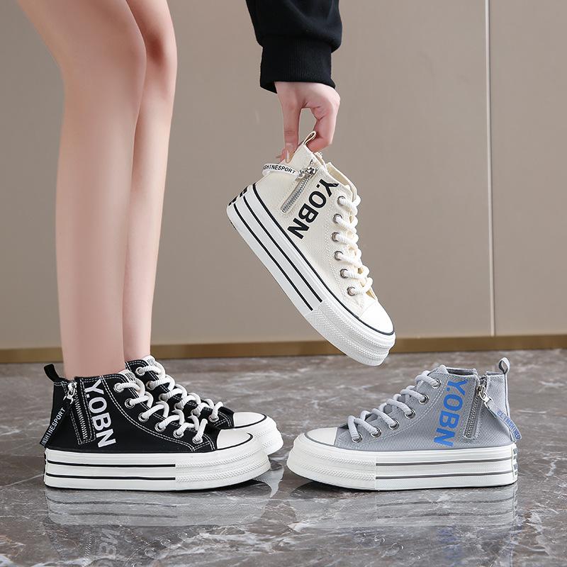 Spring Autumn Women Canvas Flat Shoes High Top Fashion Women Zipper Breathable Fabric Casual Canvas Sneakers Zapatos De Mujer