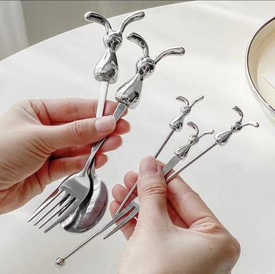 Creative Stainless Steel Spoon Rabbit Cartoon Stainless Steel Fork Rabbit Year Spoon Fork Tableware