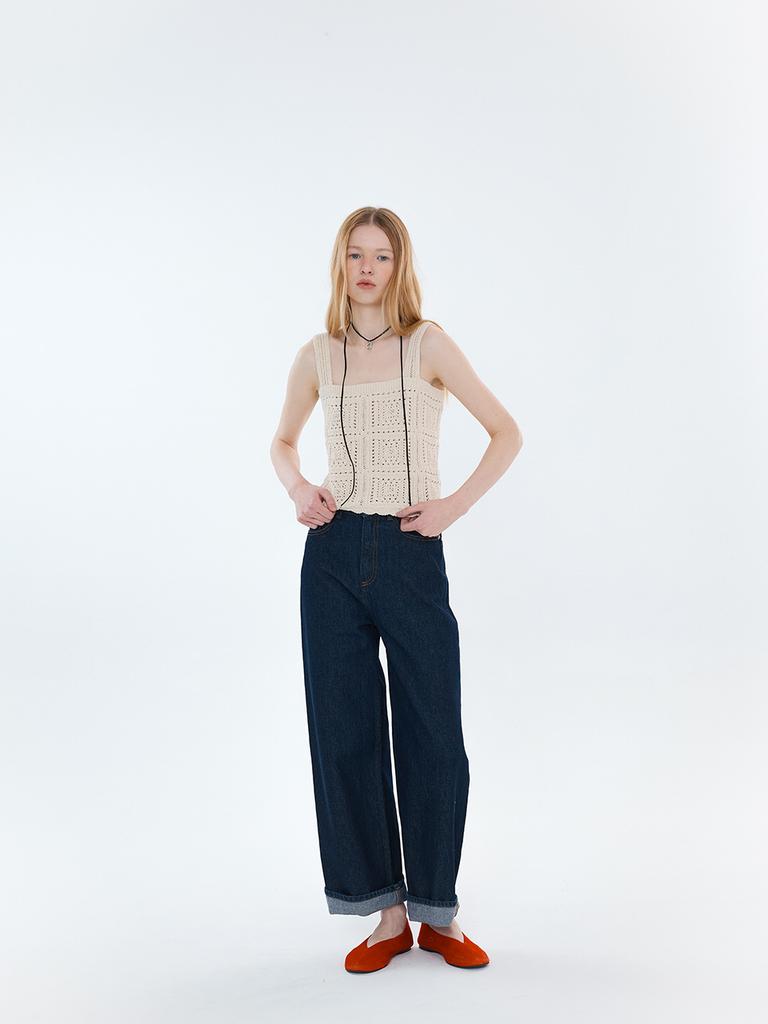 LUVM Scallop Back Button Knit Bustier_Cream