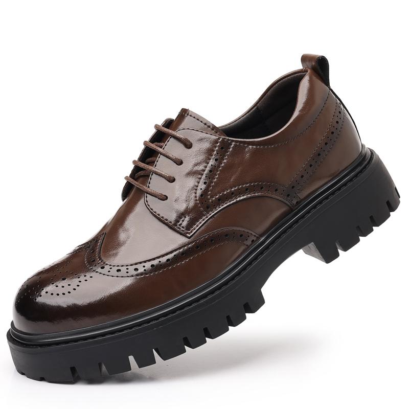 Fashion Men Formal Business Thick Soled Lace-up Oxford Brogues Shoes Luxury Men's Dress Shoes Male Casual Leather Wedding Party Loafers
