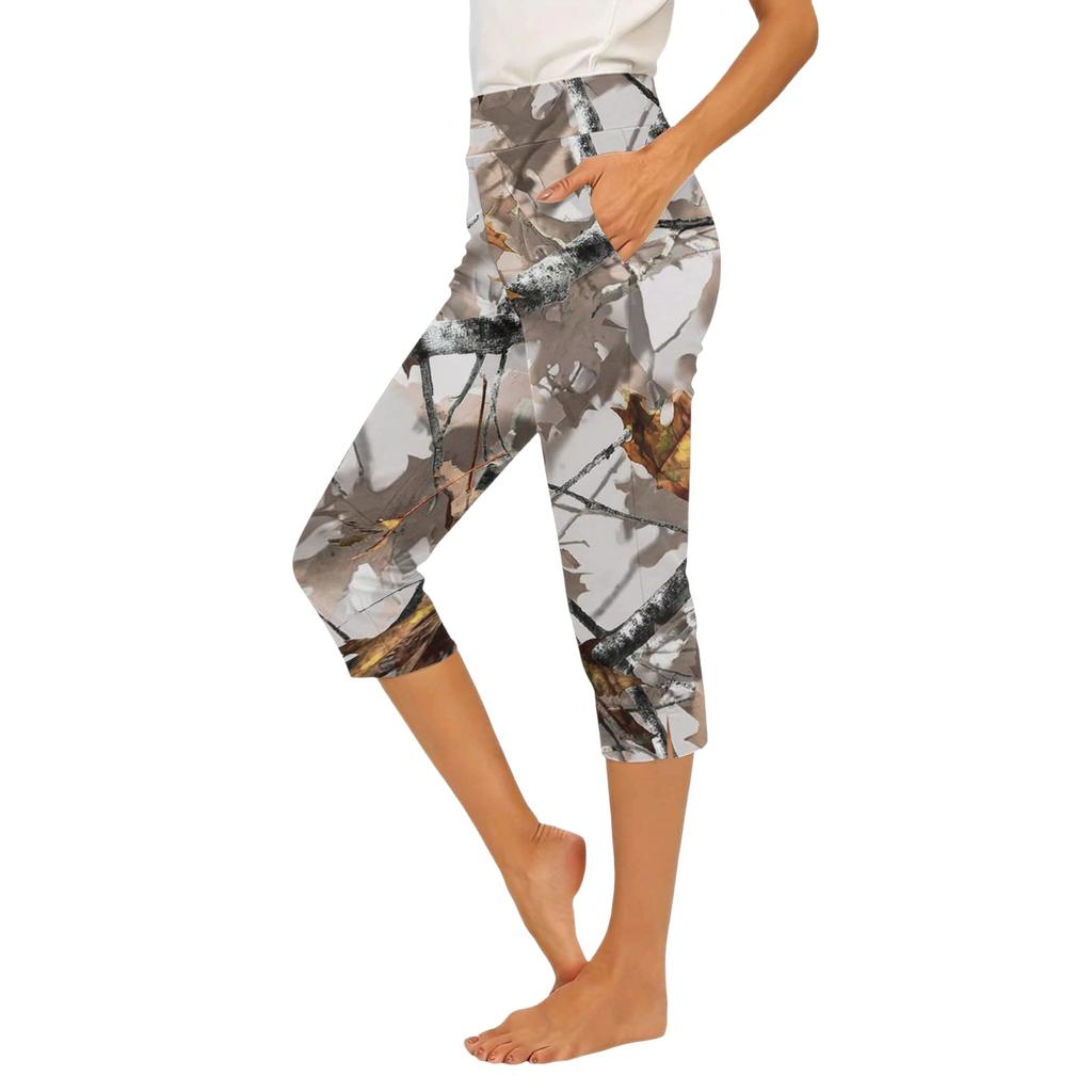 Women Elastic Waist Casual Capri Pants Slim Fit Side Slit Pockets Lightweight Stretchy Bottoms for Everyday Wear