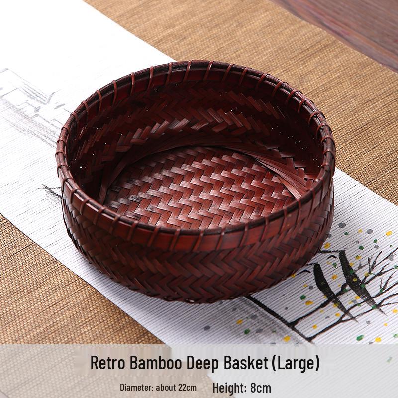 Handmade Retro Round Bamboo Basket: Multi-Purpose Storage, Winnowing Sieve, and Fruit Plate