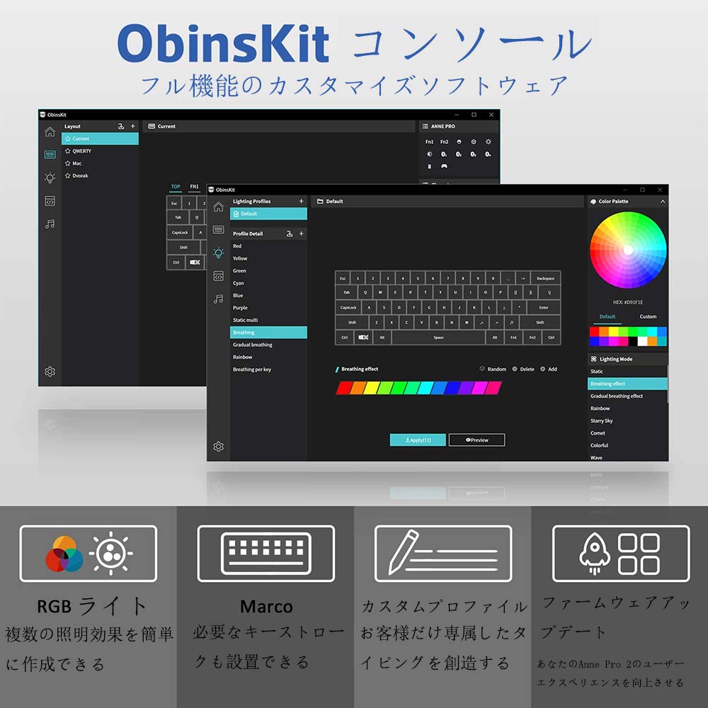 Anne Pro 2 Mechanical Keyboard USB Gaming Keyboard English Layout Compact White Axis KailBox Axis Black Bluetooth5.0 Wired/Wireless 60% (61 Keys)