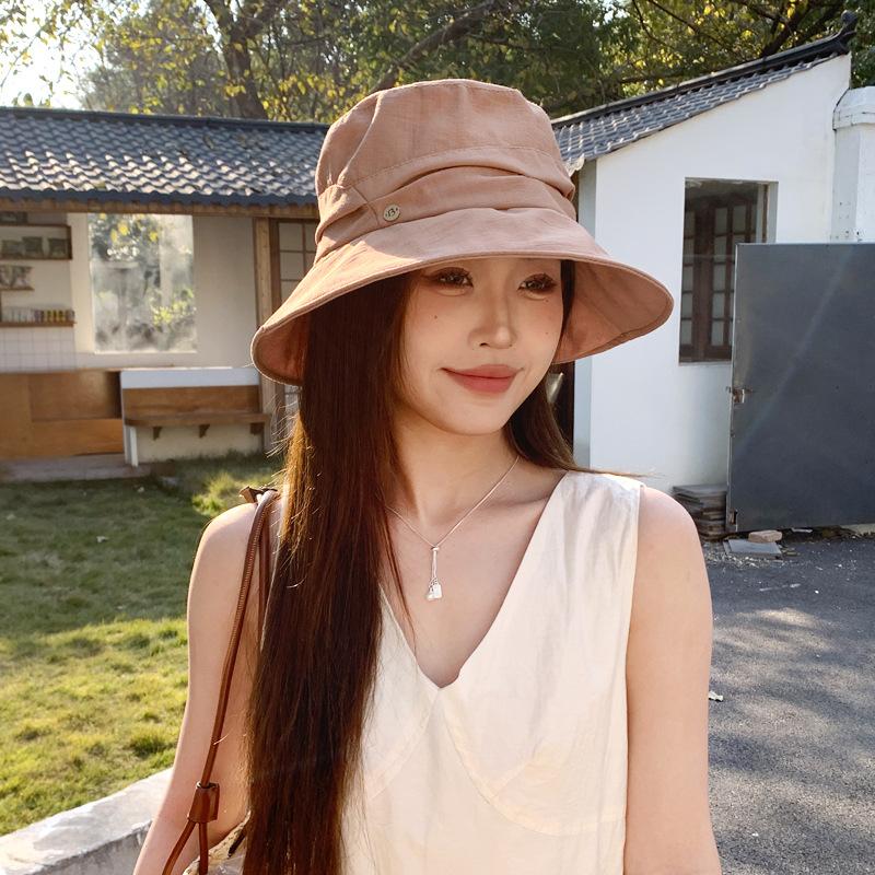 

Summer hat women s literary pleated bucket hat versatile face small sun protection visor thin One Size