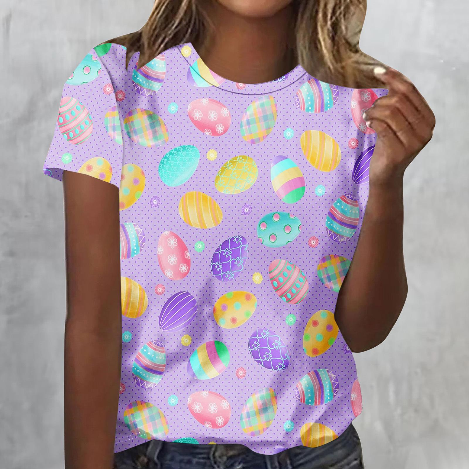 

2025 Женская уличная модная футболка пасхальной серии с 3D-принтом, короткий рукав, универсальная свободная повседневная с круглым вырезом 3XL
