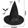 Halloween Witch Hat,Black Pointed Wizard Hat with Flowers, Beads and Feathers for Halloween Costume or Cosplay Party