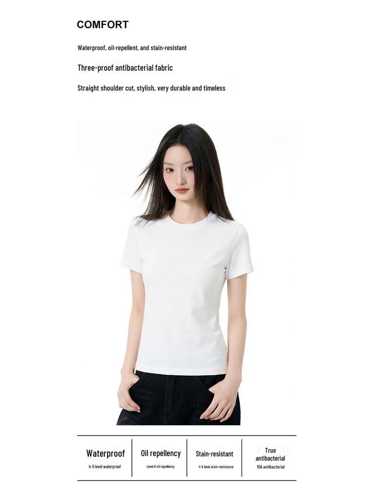 Women's Summer Cotton Three-Protection Short Sleeve T-Shirt: Waterproof, Oil-Proof, Stain-Proof