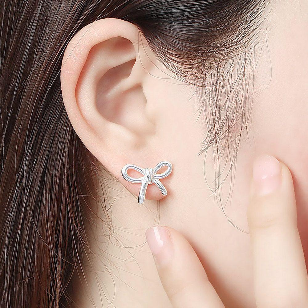 Romantic Ribbon Silver Earrings, Platinum Plated, Fall Fashion, 925 Silver Earrings, Point Earrings, Straight Earrings