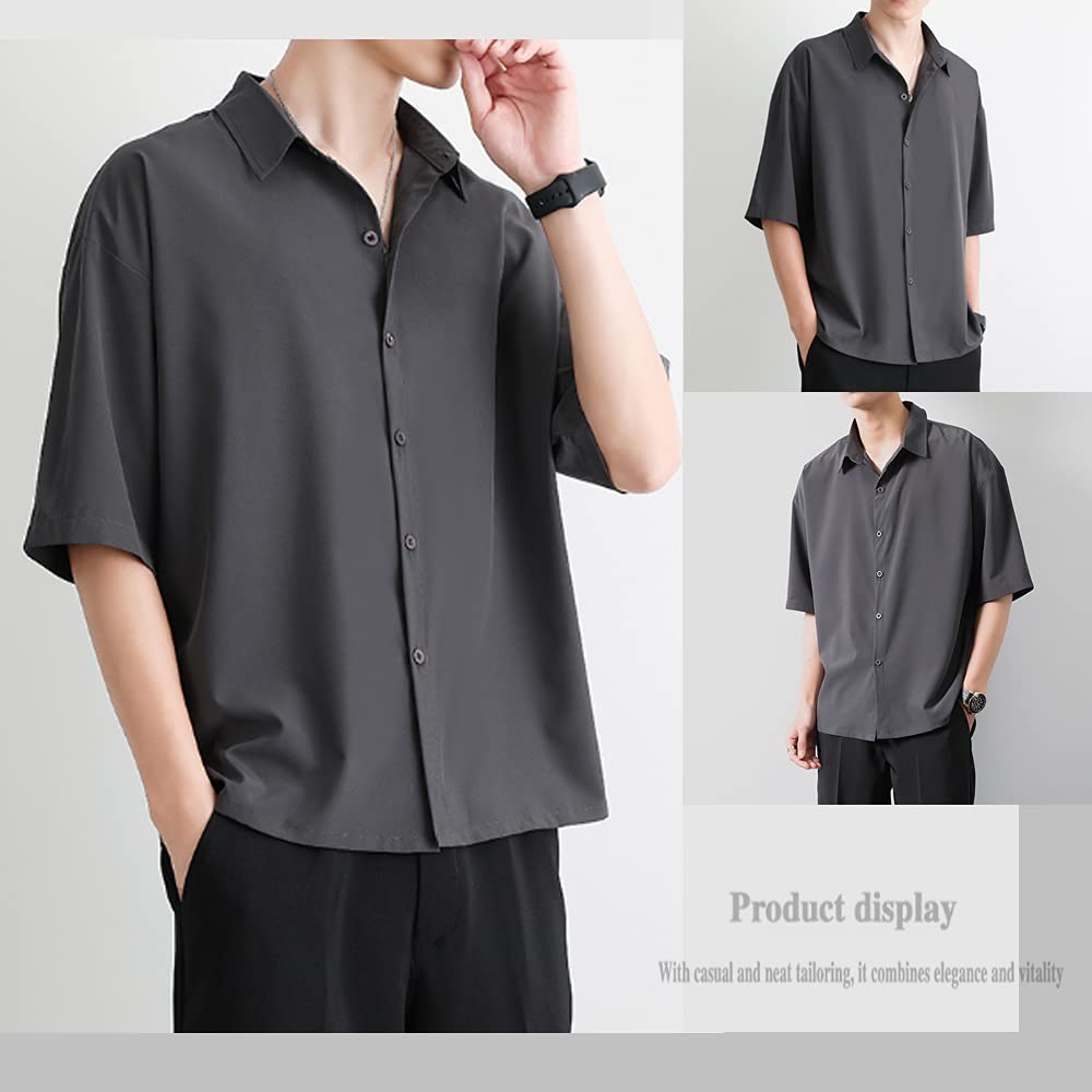Plain Long Short Sweat Stain Large Dress Short 2XL [Aaronlive] Men's Shirt, Sleeve, Sleeve, Casual, Simple, Stylish, Breathable, Prevention,