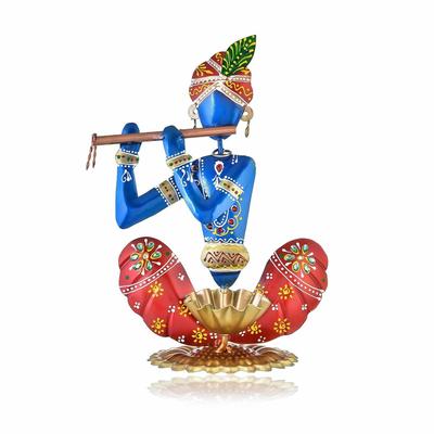 New Home Decoration Gift for Living Room - House Warming Wedding Gift - Metal Krishna Showpiece