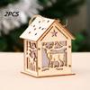Christmas Tree Ornament, 2pcs Wooden Luminous Pendant Christmas Creative Small House Pendant for Xmas New Year  Home Party Decor