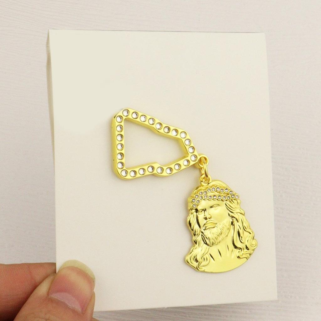 Decorative Pin Chain for Baseball Cap Blingbling Strass Hip Hop Lapel Pin Pendant Chain with Golden Jesus Pin