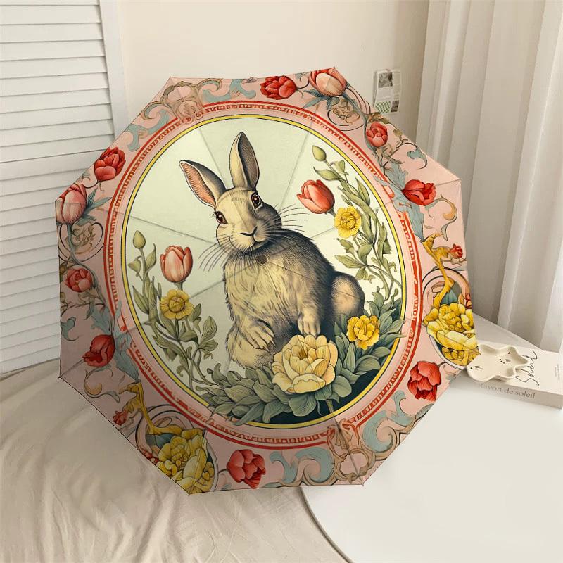 

1PC rabbit floral Automatic Open/Close Umbrella Compact Folding Umbrella with 8-Rib Shaft lightweight esign, Highquality Fabric1159A
