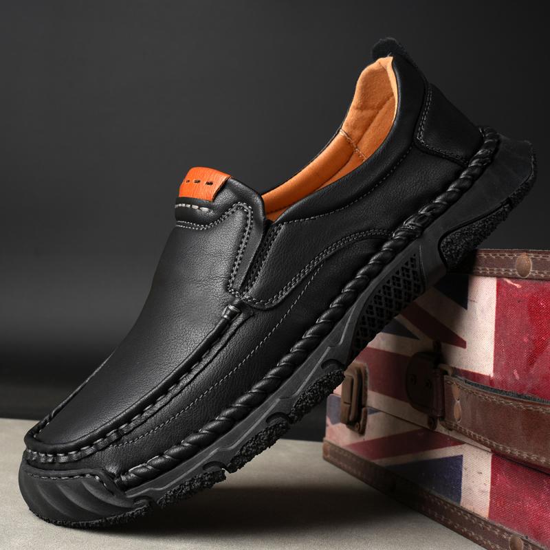 Fashion Men Casual Shoes Handmade Sewing Leather Loafers Comfortable Men's Shoes Quality Leather Flat Moccasins Men Sneakers Big Size 48