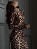 2026 Women's Sexy Leopard Print High Waist Slim Fit Dress with Long Sleeves & Round Neck
