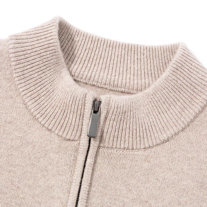 Men's Thickened 460g Cashmere Wool Sweater with Zipper, Half-High Collar, Warm Knitwear for Autumn/Winter.