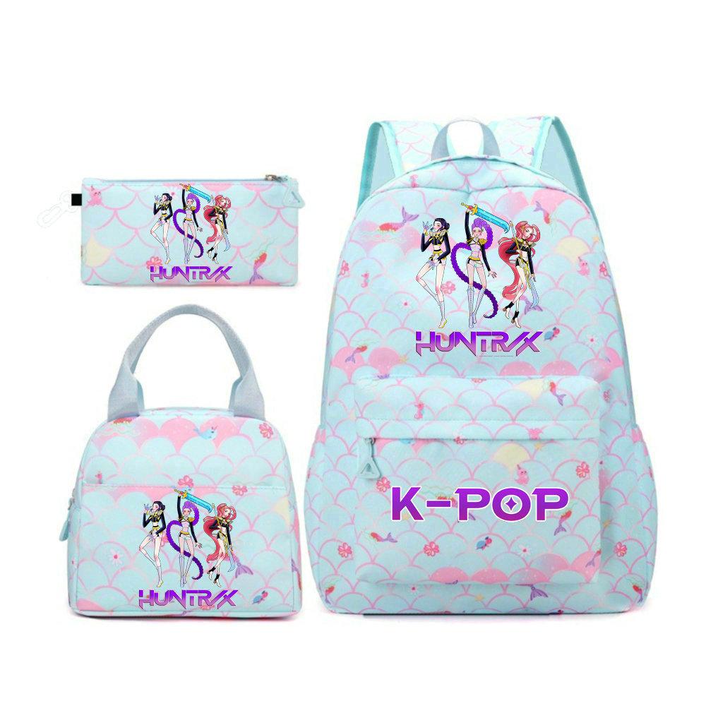 KPop Demon Hunters Character Colorful Backpack Three-Piece Set Rumi Mira Zoey HUNTR/X Saja Children'S Large Capacity Schoolbag