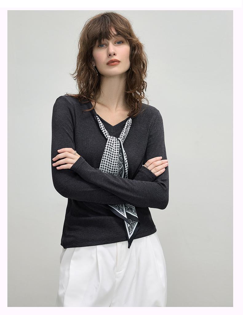 Podzim 2025 Hedvábný šátek Základní vrstva Dámský top s dlouhým rukávem zeštíhlující