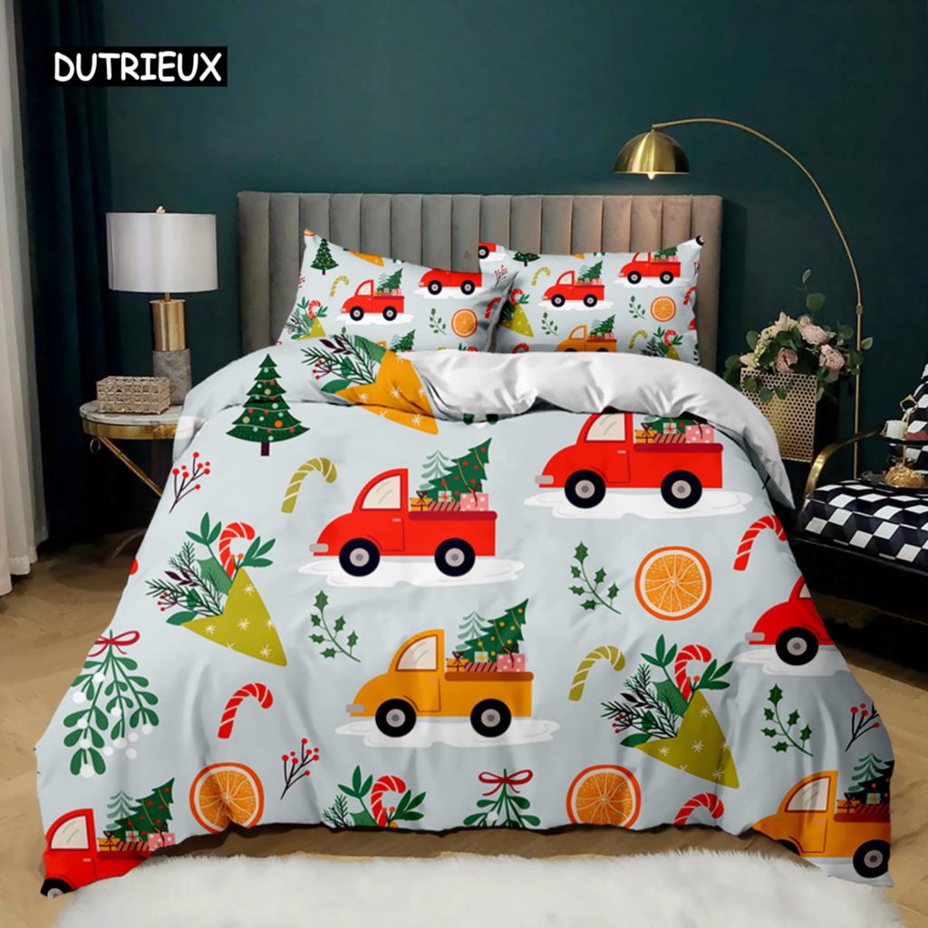 Christmas Duvet Cover Merry Christmas Tree Stockings Green Background Twin Bedding Set Double Queen King Polyester Qulit Cover