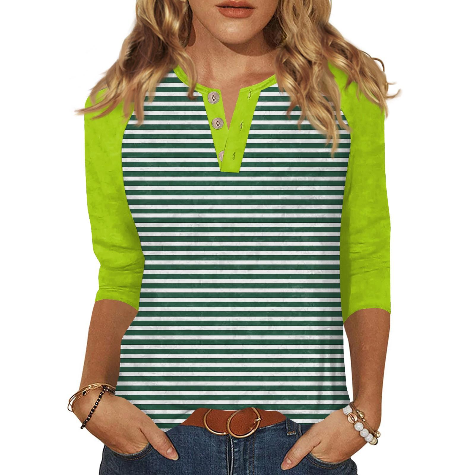 

Жен. Футболка С принтом Пуговицы Рукав 3/4 Повседневные Выходные Мода Классический Классический V-образный вырез Обычный Верх S зелёный