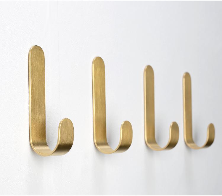 Nordic Style Pure Brass J-Shaped Adhesive Hook for Bathroom, Toilet, or Kitchen.