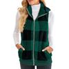 Fashionable Ladies Plaid Comfortable Fleece Cardigan Vest Stand Collar Sleeveless Women's Jacket