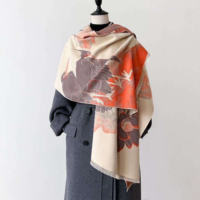 

НОВЫЙ Модный Шарф-Пашмина с Двусторонним Жаккардовым Узором, Утолщенный, Кашемировый, Шаль с Короткой Бахромой, Зимний, Сохраняющий Тепло, Женский Шарф