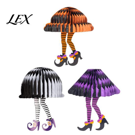 Seasonal Lawn Ornaments Halloween Honeycomb Witch Leg Ornament, Foldable Paper Creepy Garden Hanging Decoration for Party, Holiday Home Decor Festive