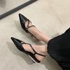 Fashion New Summer Sandals Split Leather Pointed Toe Sandals for Women Low Heels Fashion Retro Sandals Wedges Ladies Shoes Women Black