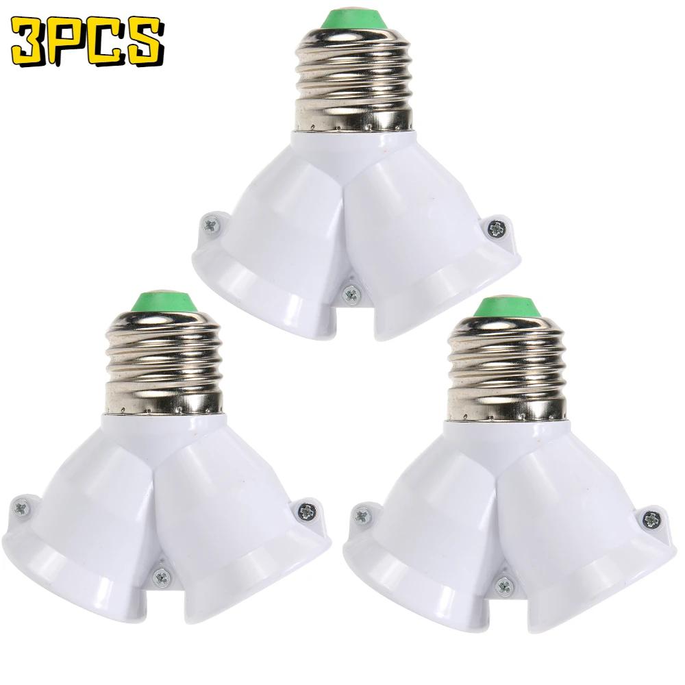1/3Pcs 2 In 1 Double E27 Socket Base Extender Splitter Converter Plug Halogen Light Lamp Bulb Holder Copper Contact Adapter Tool
