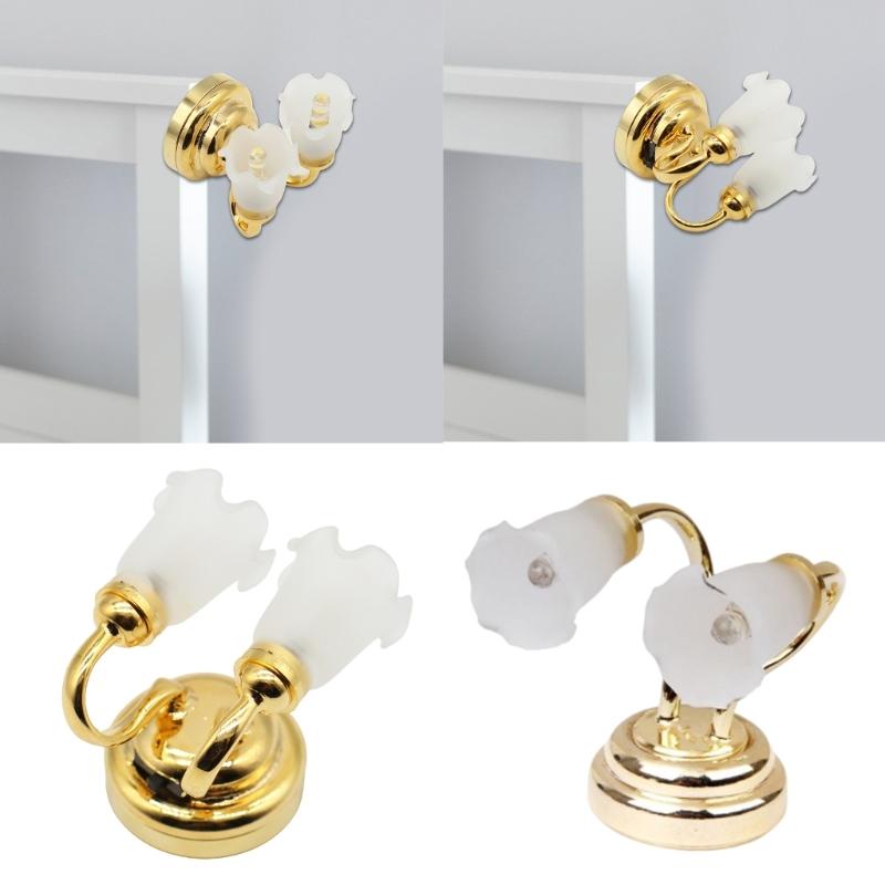 1 12 Dollhouses Miniature Double Head Wall Lamp LED Light for Living Room and Hallway Decoration Dollhouses Scene Model