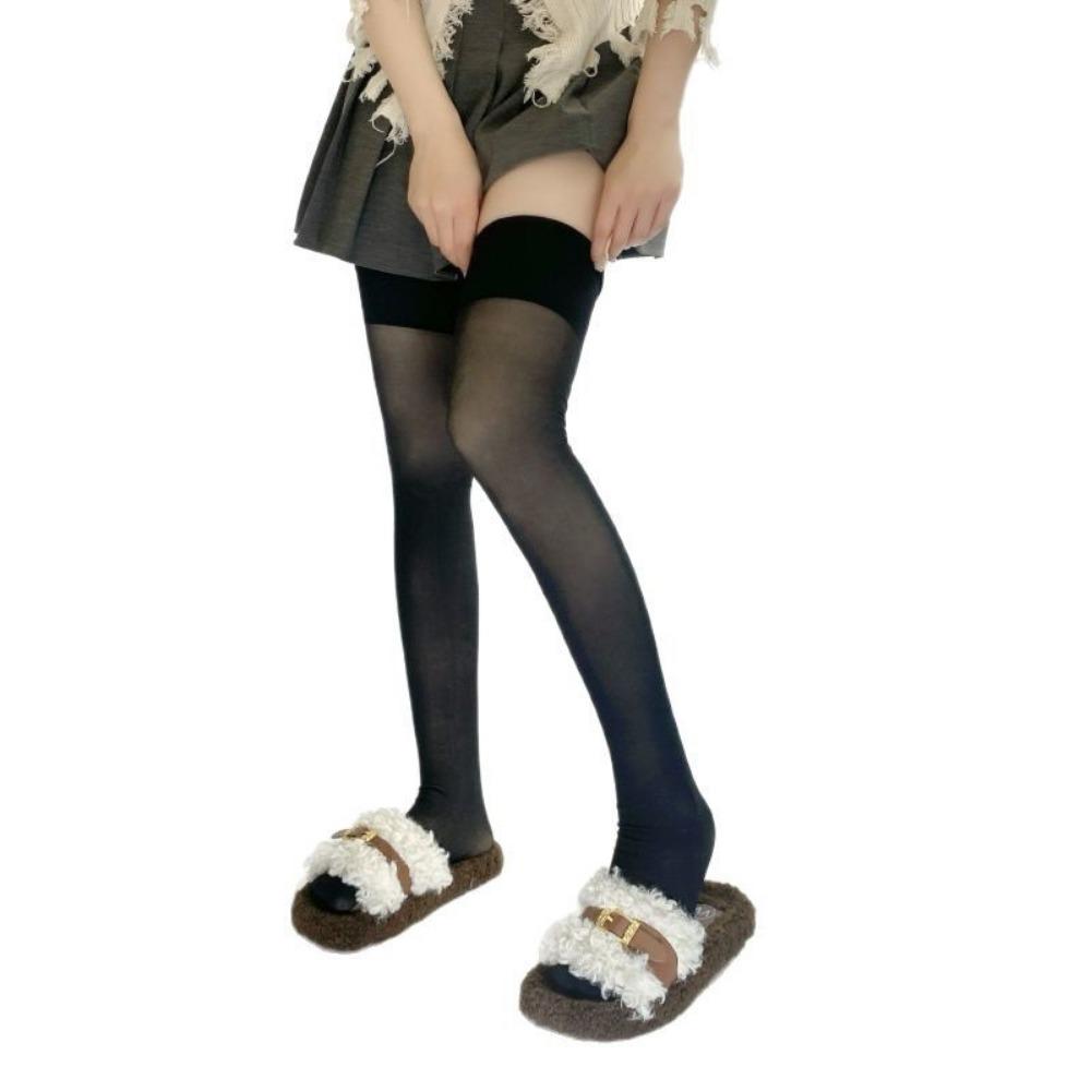Autumn and Winter Nude Bare Leg Artifact Over The Knee Stockings Nude Skin Tone Double-layer Warm Velvet High Tube Socks Half-length Stockings Women