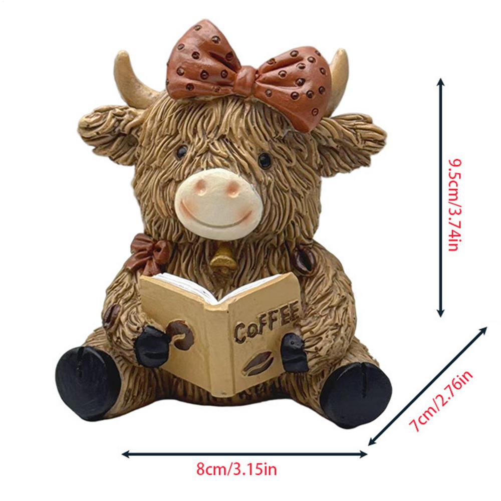 Highland Cattle Resin Statue Decoration Coffee Theme Highland Cattle Figurines Ornament Christmas Gift For Living Room Farmhouse
