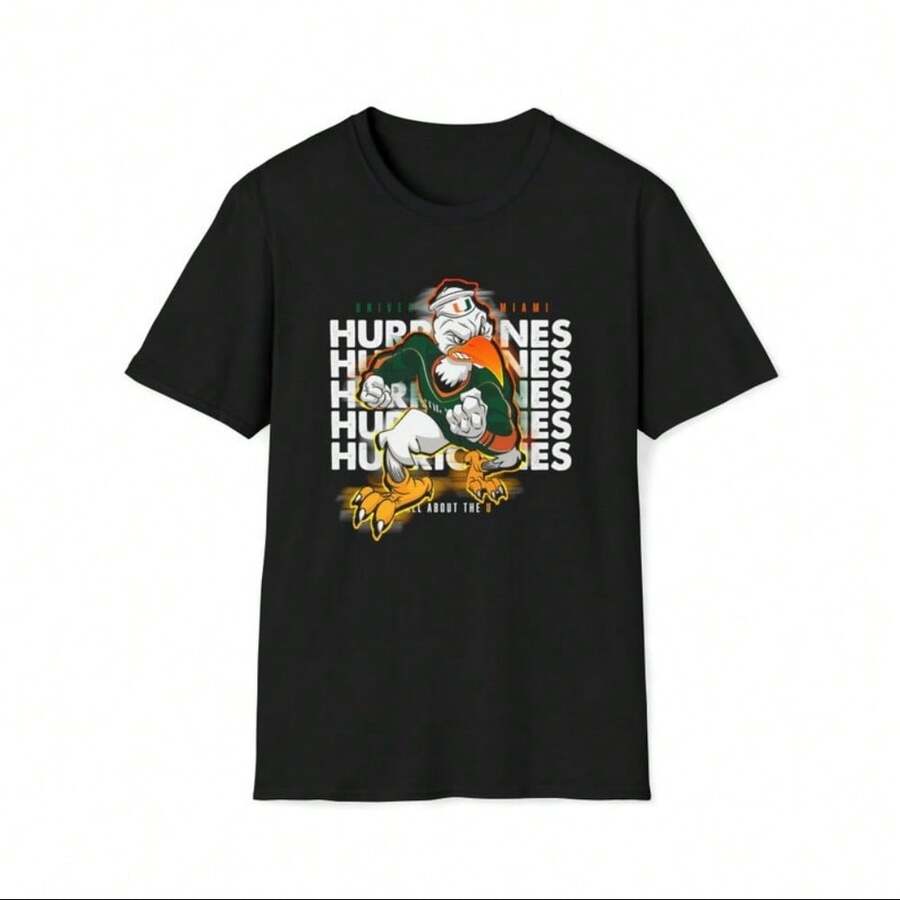 Black Unisex Softstyle TShirt for Miami Hurricanes Fans S