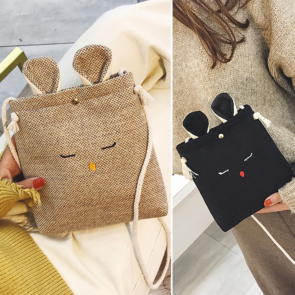 Женская сумка из мешковины с кошачьими ушками, маленькая квадратная ...