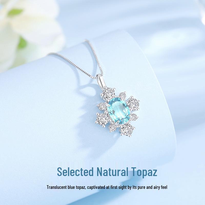 Tichiya Natural Topaz Snowflake Necklace for Women, S925 Sterling Silver, High-End Fashion Accessory