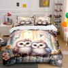 Whimsical Owls On Branch Print Bedding Set 1 Duvet Cover 2 Pillowcases For Adult And Children Luxury Gift Full Size